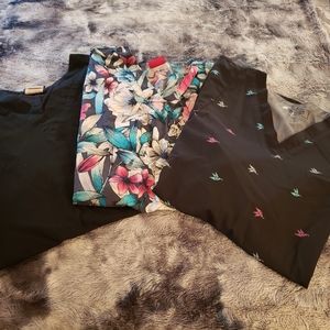 3 womens L scrub tops origami,  tropical giraffe